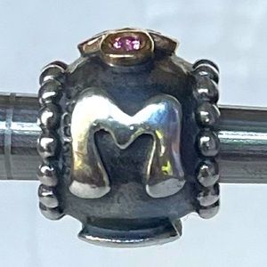 Pandora MOM Charm Bead 14k Gold Sterling Silver Fancy Pink CZ